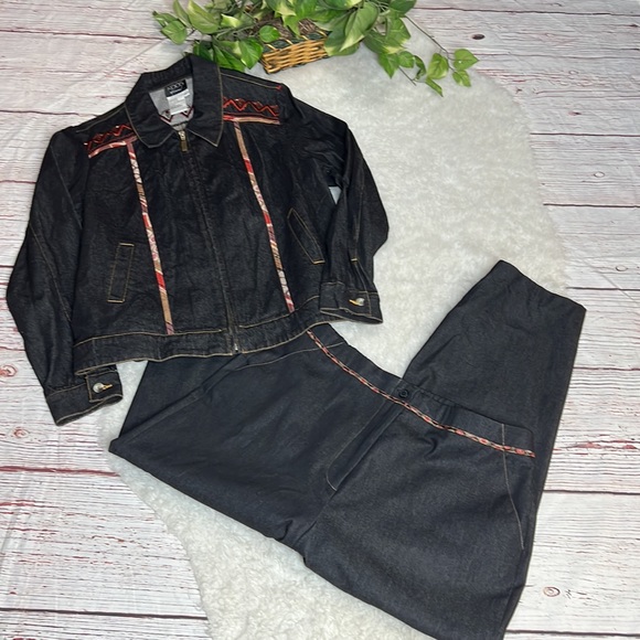 KOOS OF COURSE Vintage Black Denim Jacket Matching Jeans Set NWOT Sz Large - Picture 12 of 15